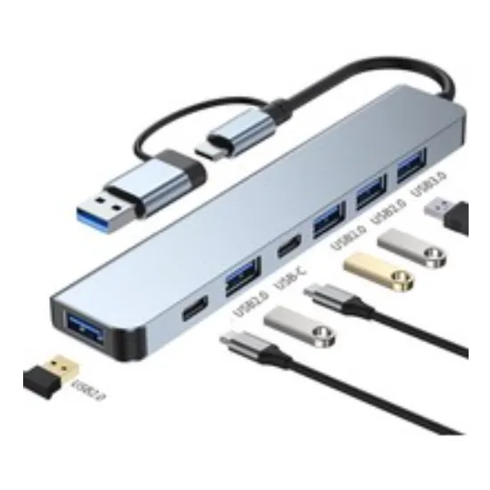 E-GREEN Adapter 8 u 2, Tip C/USB 3.0 - USB 3.0 + 3xUSB2.0+3.5mm audio+SD/TF+USB-C