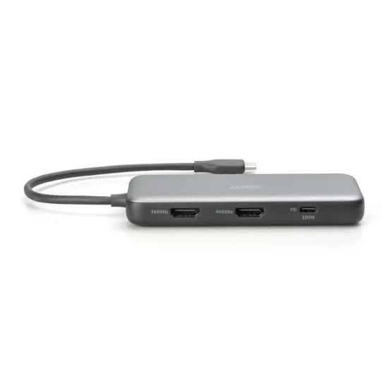 Digitus HUB 8 in 1 2x HDMI, 2x USB 3.2, 2x card reader, 1x USB Type-C, 1x RJ45 Gigabit Ethernet