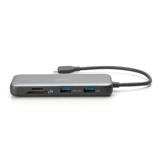 Digitus HUB 8 in 1 2x HDMI, 2x USB 3.2, 2x card reader, 1x USB Type-C, 1x RJ45 Gigabit Ethernet