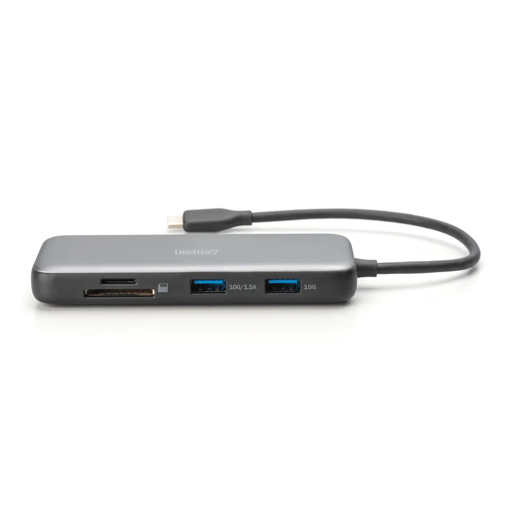 Digitus HUB 8 in 1 2x HDMI, 2x USB 3.2, 2x card reader, 1x USB Type-C, 1x RJ45 Gigabit Ethernet