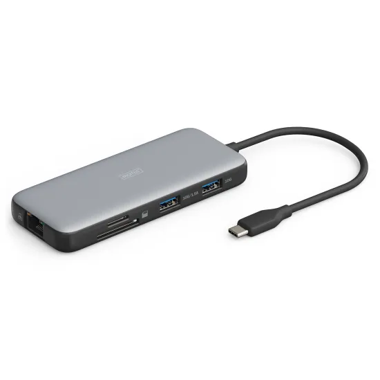Digitus HUB 8 in 1 2x HDMI, 2x USB 3.2, 2x card reader, 1x USB Type-C, 1x RJ45 Gigabit Ethernet