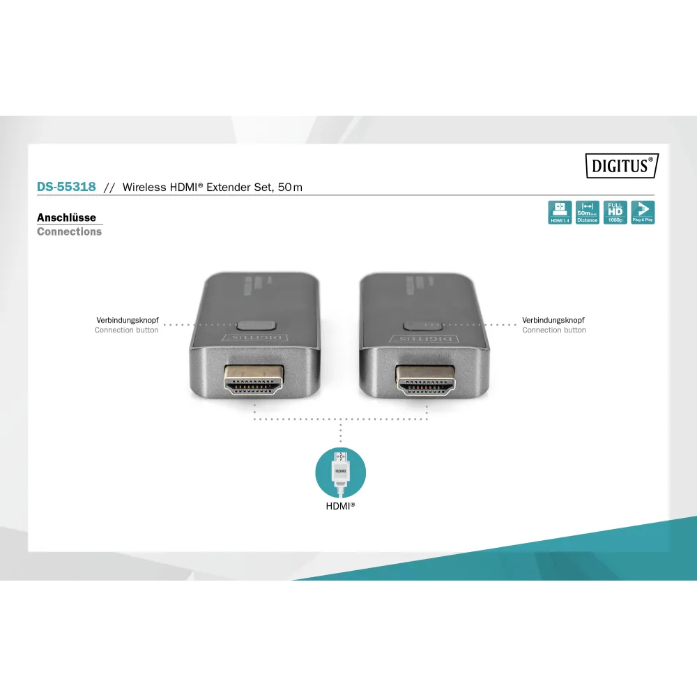 Digitus Extender Set Wireless HDMI, 50m, 1080p@60Hz