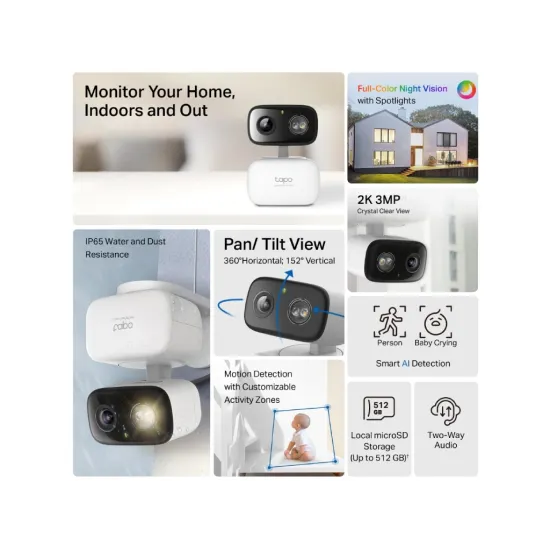 TP-LINK TAPO C216 2K 3MP Indoor/Outdoor Home Security Wi-Fi Camera,Pan and Tilt, Sound & Light Alarm
