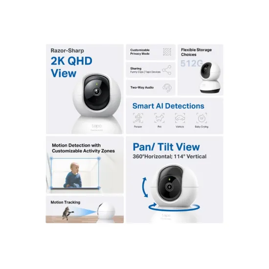 TP-LINK TAPO C220 2K 4MP QHD Pan/Tilt Home Security Wi-Fi Camera, Smart AI Detection, Two-Way Audio
