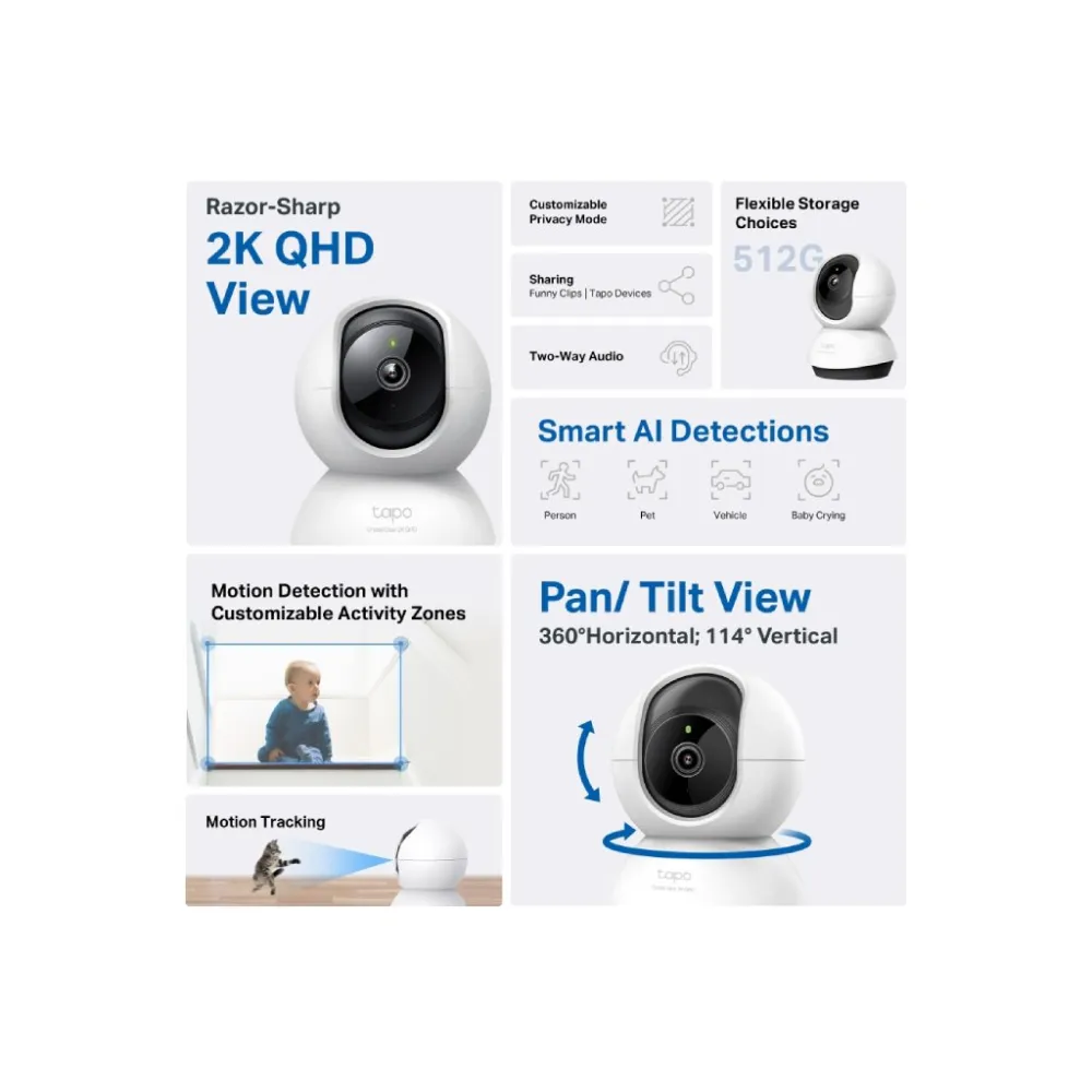 TP-LINK TAPO C220 2K 4MP QHD Pan/Tilt Home Security Wi-Fi Camera, Smart AI Detection, Two-Way Audio