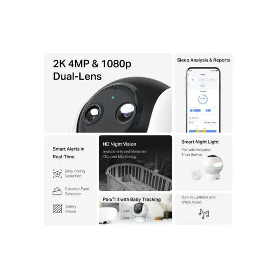 TP-LINK TAPO C840 Pan/Tilt Smart AI Baby Monitor 4MP + 2MP 1080p Dual Lens Live View