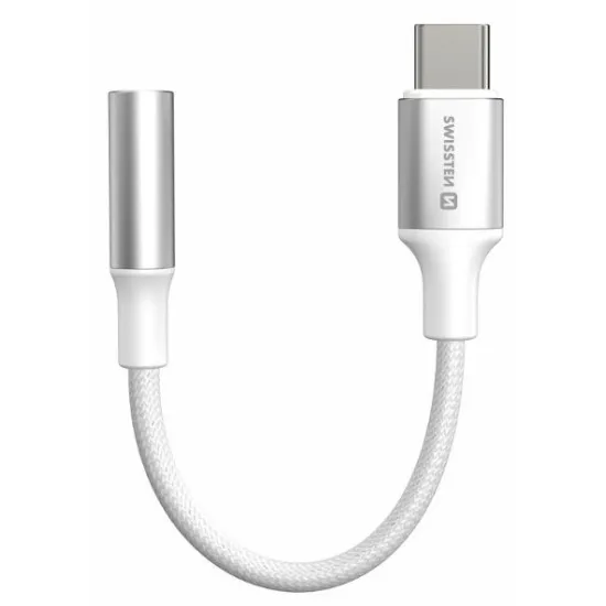 Swissten Audio kabl Textile USB-C (male) / 3.5mm AUX 0,15 M White