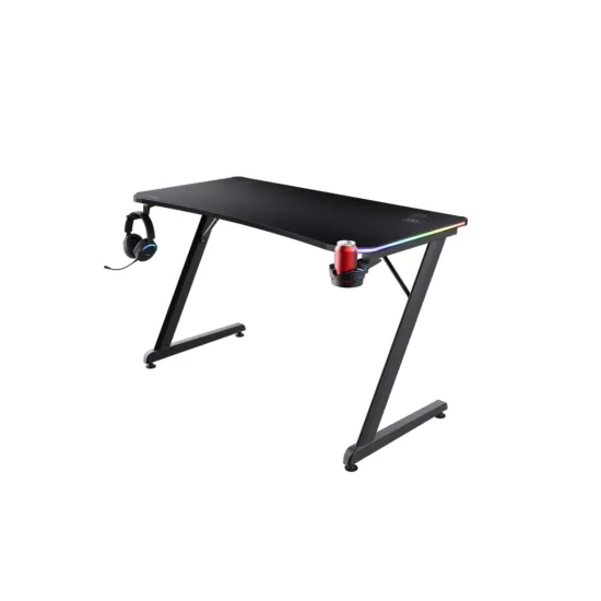 TRUST GXT709 Luminus RGB Gaming Desk Black - Cup holder, W: 1200 mm, H: 740 mm, D: 600 mm