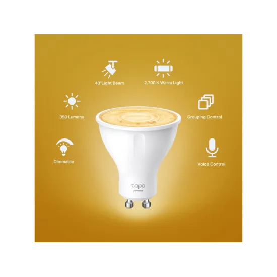 TP-LINK TAPO L610 GU10 Smart Wi-Fi Spotlight, Dimmable, 350 lm, 2700 K, Light Beam Angle: 40
