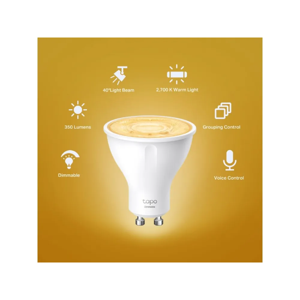 TP-LINK TAPO L610 GU10 Smart Wi-Fi Spotlight, Dimmable, 350 lm, 2700 K, Light Beam Angle: 40