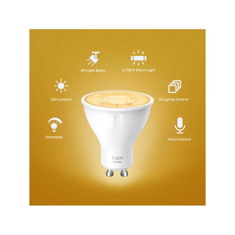 TP-LINK TAPO L610 GU10 Smart Wi-Fi Spotlight, Dimmable, 350 lm, 2700 K, Light Beam Angle: 40