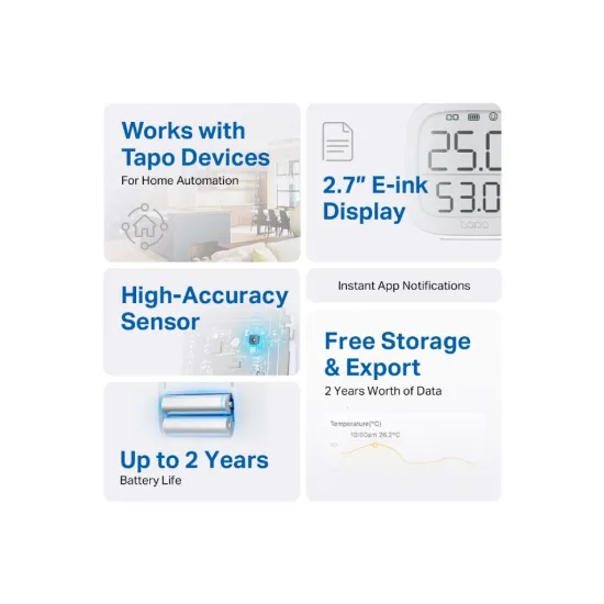 TP-LINK TAPO T315 Smart Temperature & Humidity Monitor, Real-Time Monitoring, 2.7 E-ink Display