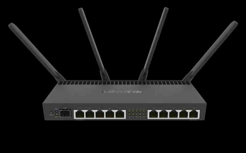 Router RB4011iGS+5HacQ2HnD-IN Powerful 10xGigabit port with a Quad-core 1.4Ghz CPU, 1GB RAM, SFP+ 10Gbps cage, dual band 2.4GHz / 5GHz 4x4 MIMO 802.11a/b/g/n/ac wireless and desktop case