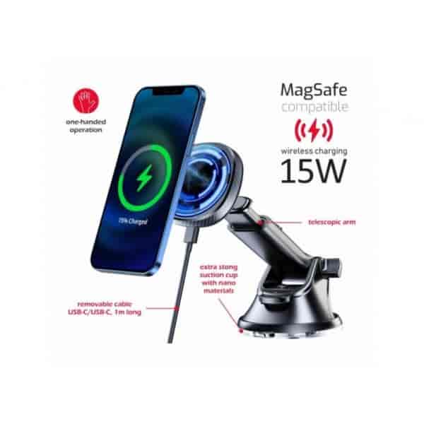 Magnetic Car Holder with Wireless Charger 15W (MagSafe compatible)