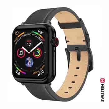 Leather band for Apple watch, black buckle and black lug, black (42, 44, 45, 49) mm
