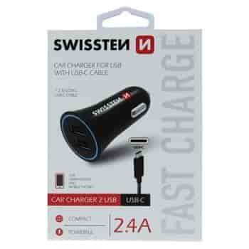 Car charger 2.4A power 2x USB, cable USB-C