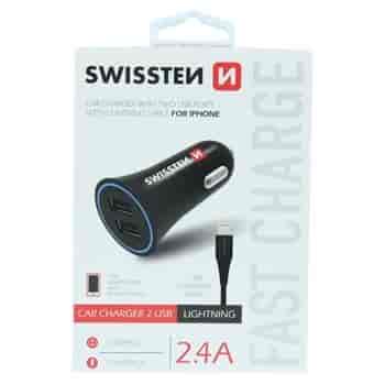 Car charger 2.4A Power, 2x USB + cable lightning