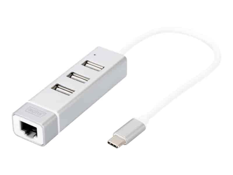 HUB USB Type-C - 3x USB A 2.0, 1x RJ45
