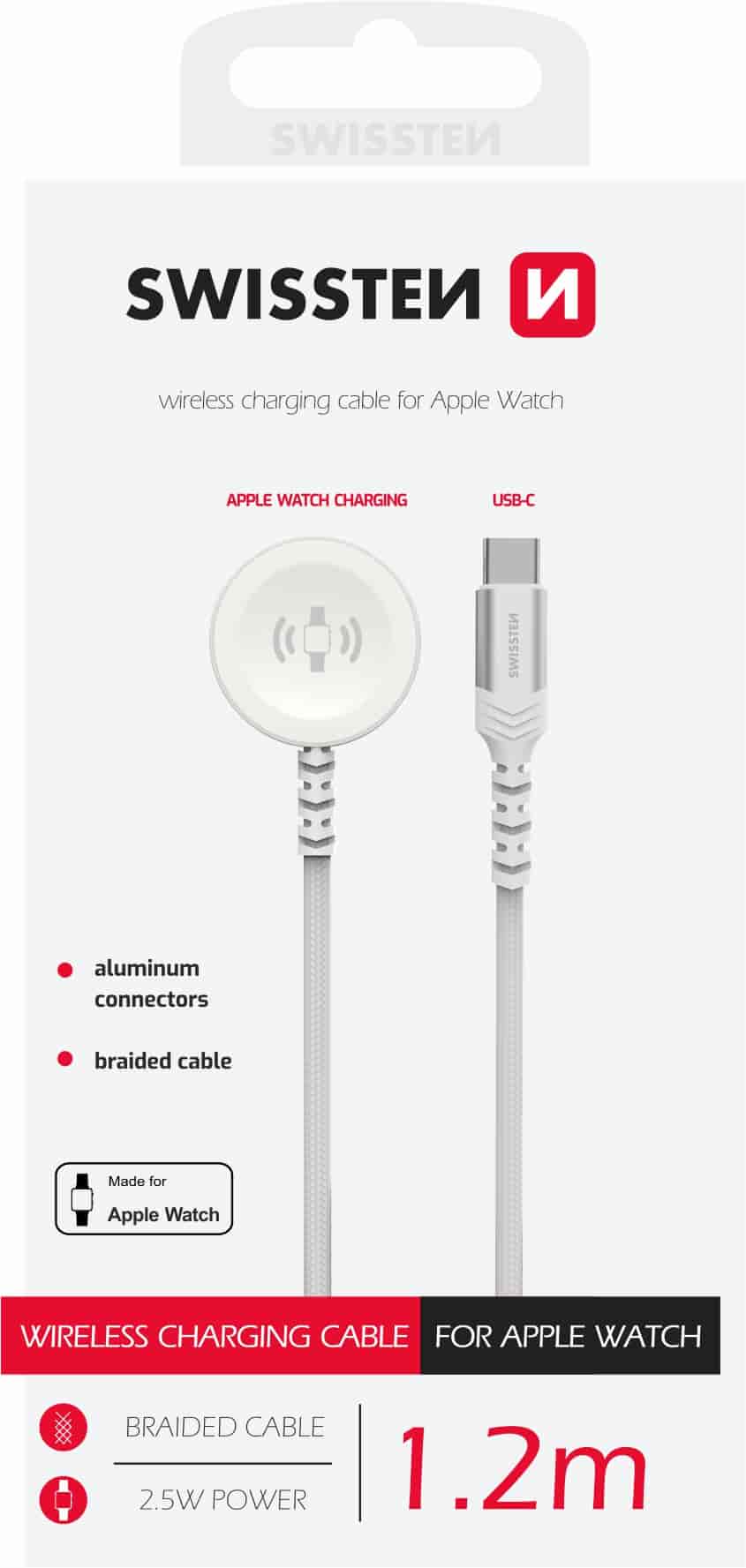 Swissten Punjač za Apple watch magnetic, USB-C 1.2m White