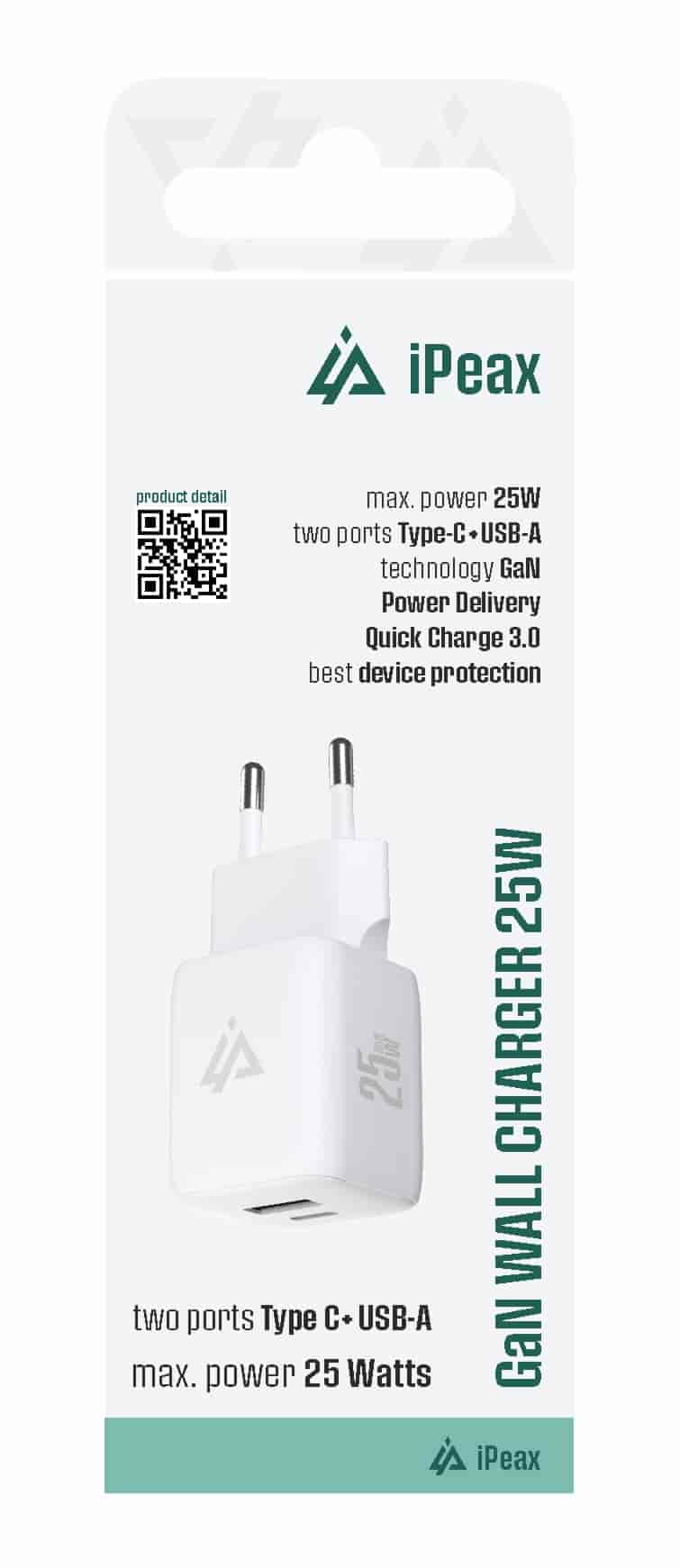 iPEAX Adapter GaN 25W (USB-C + USB-A) White