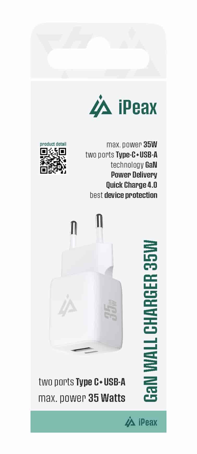 iPEAX Adapter GaN 35W (USB-C + USB-A) White