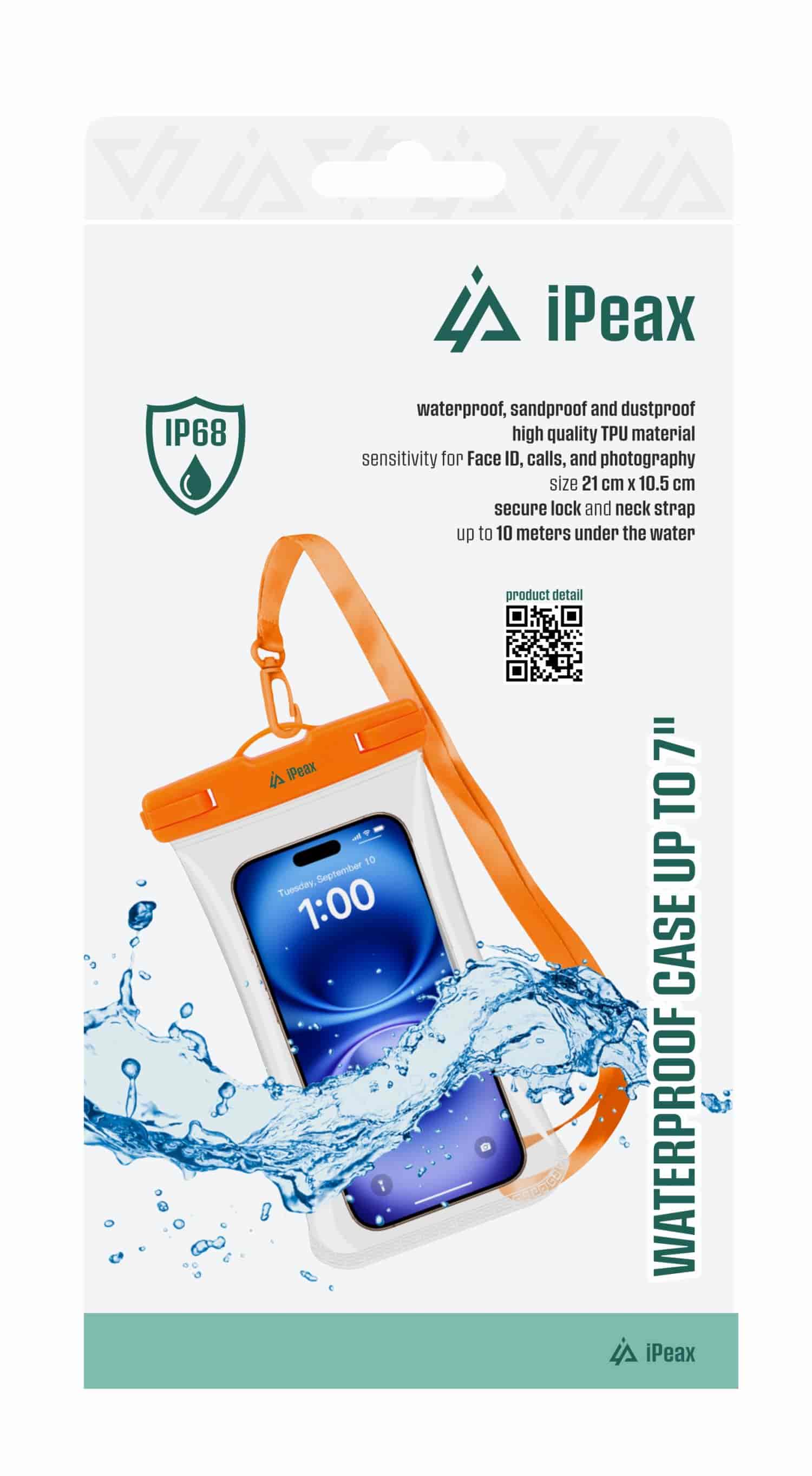 iPEAX Waterproof case 7&#34;&#34;, Orange