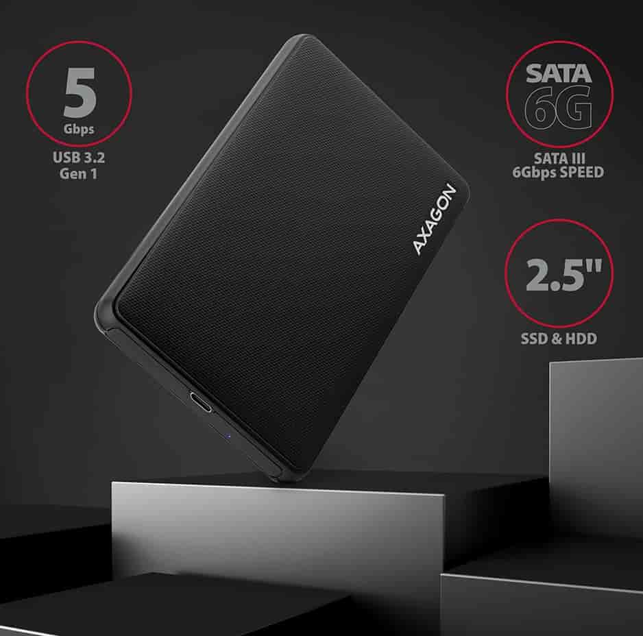 USB3.2 Gen 1 eksterna fioka za 2.5" SSD/HDD, Axagon