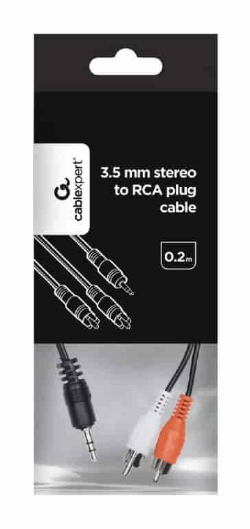 3.5 mm stereo to RCA plug cable, 0.2 m