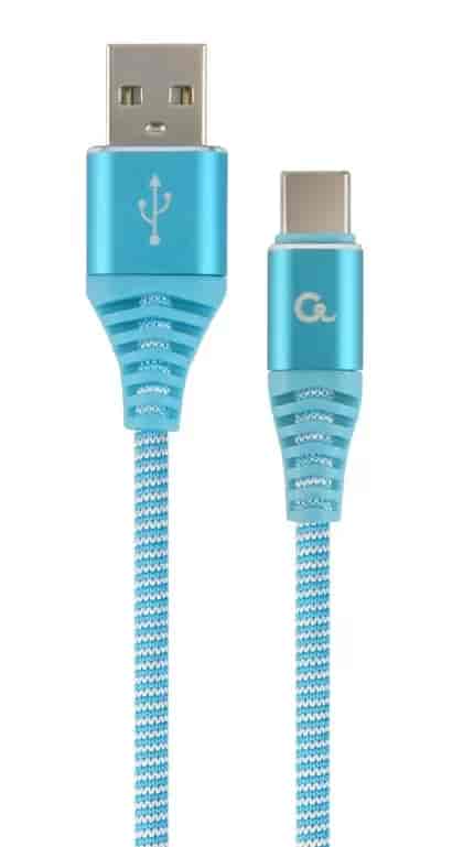 Kabal Type-C USB charging and data cable, 2 m, turquoise blue/white, CC-USB2B-AMCM-2M-VW