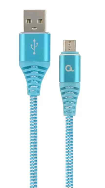 Kabal Micro-USB charging and data cable, 2 m, turquoise blue/white, CC-USB2B-AMmBM-2M-VW
