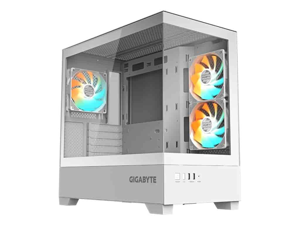 GIGABYTE C201 Panoramic ICE Mid Tower PC Case(mini-ITX/m-ATX), Pre-installed 3 ARGB fans,USB2,White