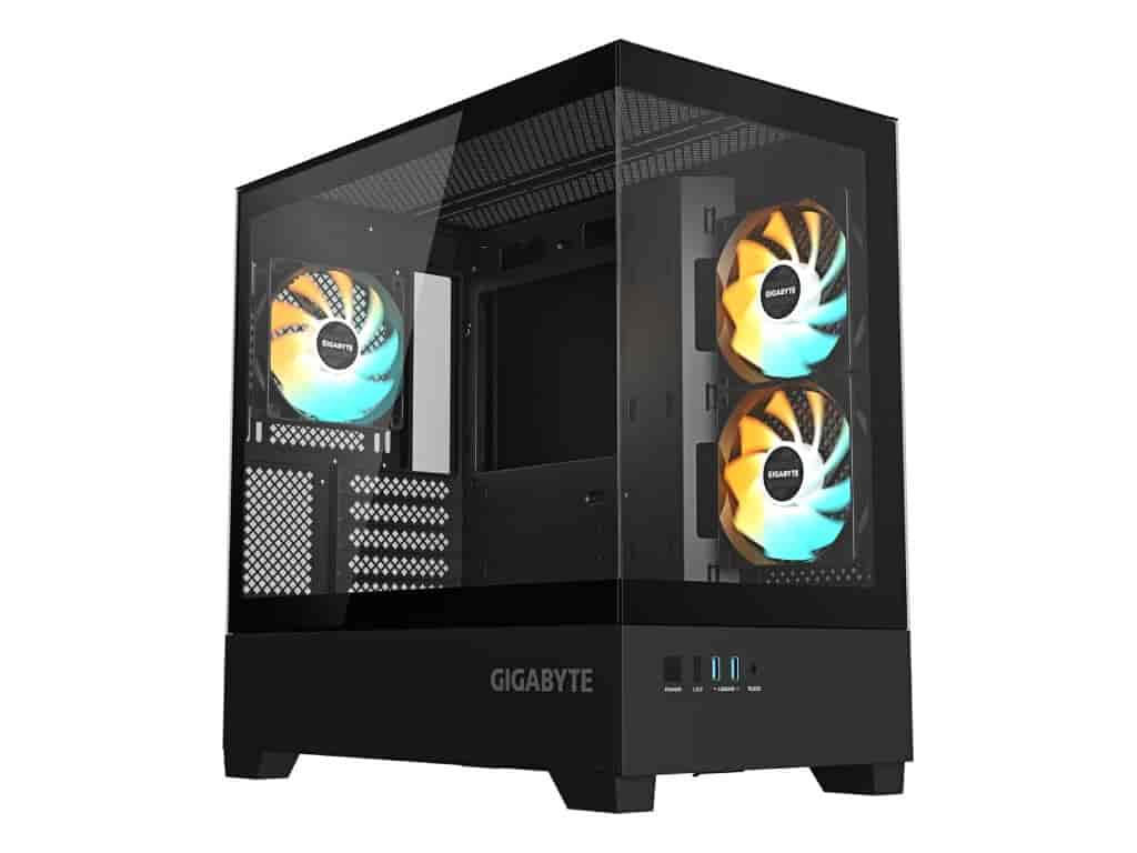 GIGABYTE C201 Panoramic Mid Tower PC Case(mini-ITX/m-ATX), Pre-installed 3 ARGB fans, USB2, Black