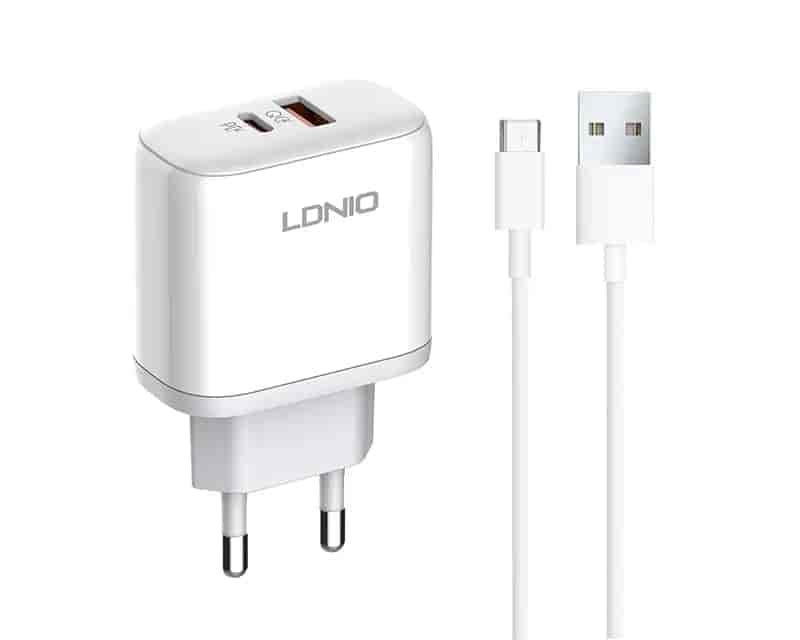 LDNIO A2526C 45W QC4.0 Dual USB-A/USB-C punjač beli + microUSB kabl