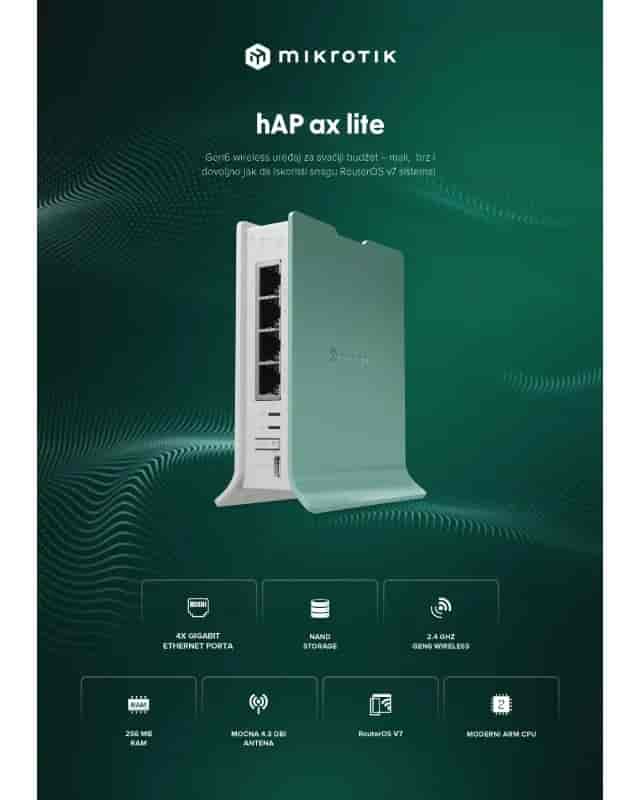 MIKROTIK (L41G-2axD) hAP ax lite, RouterOS L4, Gigabit Wi-Fi 6 ruter