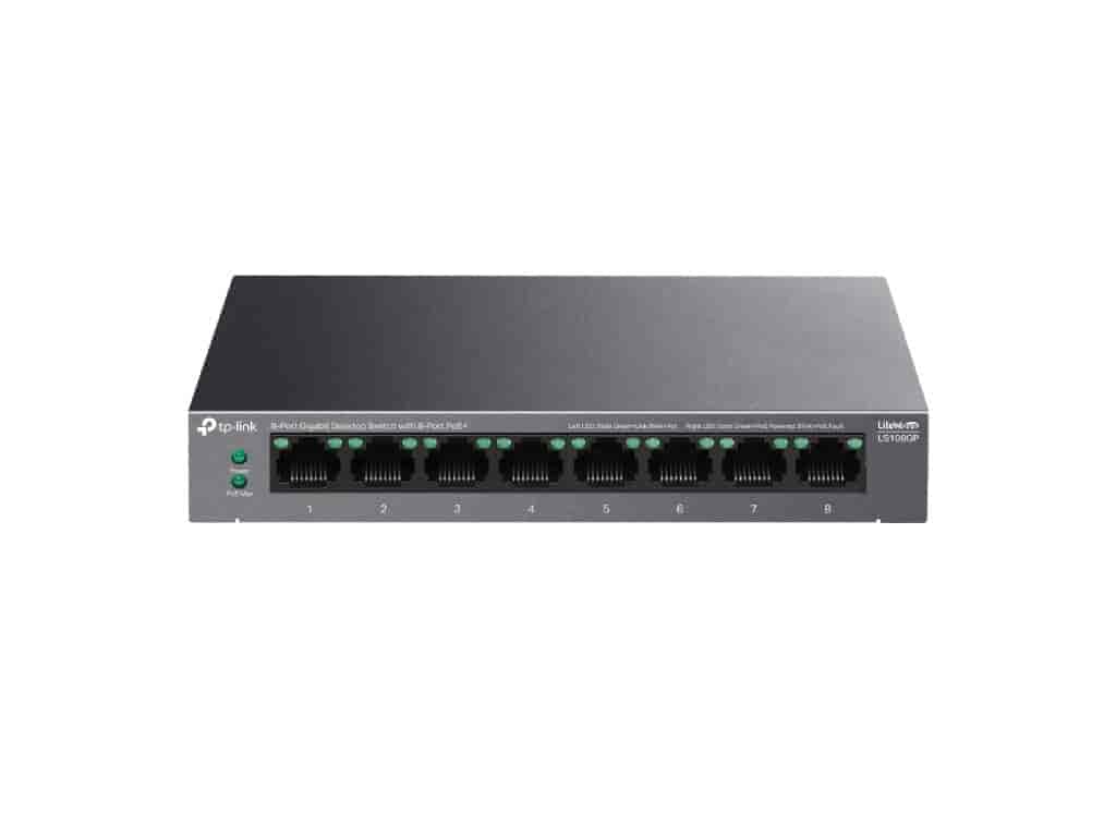 TP-LINK LS108GP 8-Port Gigabit Desktop Switch with 8-Port PoE+ , 62 W PoE Budget, Metal Casing