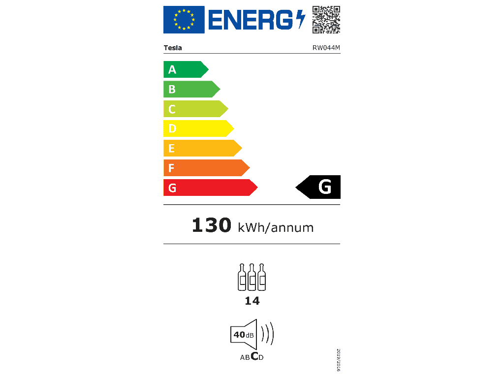 Tesla RW044M ugradna vinska vitrina, kapacitet:14 boca, metalne police, ŠxDxV:442x472x492