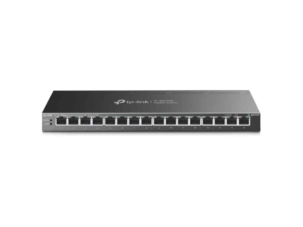 TP-LINK TL-SG116P 16-Port Gigabit Desktop Switch with 16-Port PoE+,Up to 250 m data,120 W PoE Budget