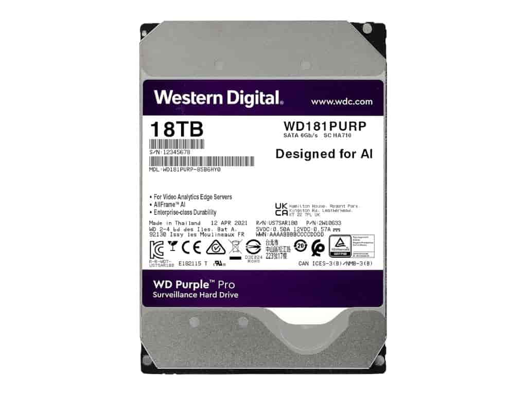 WD PURPLE PRO Surveillance HDD 18TB SATA 6 Gb/s, 512 MB Cache, 3.5&#34, 7200 rpm, up to 272MB/s, CMR