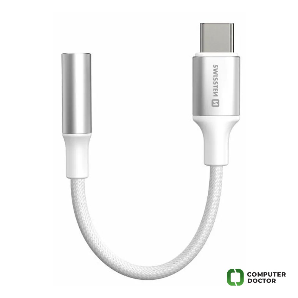 Swissten Audio kabl Textile USB-C (male) / 3.5mm AUX 0,15 M White