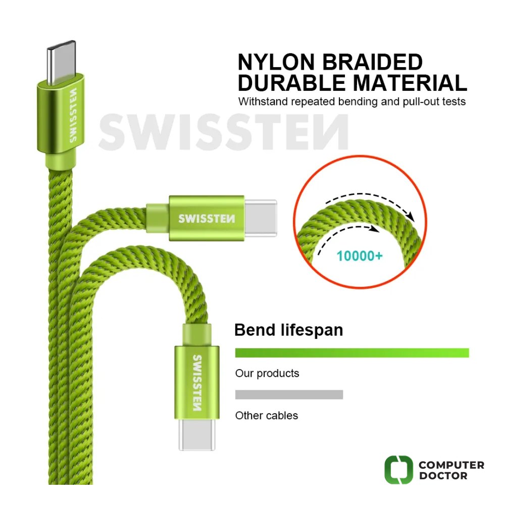 Swissten Data kabl Textile USB / USB-C 1.2m Green