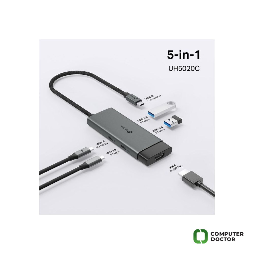 TP-LINK UH5020C USB Type-C 5 in 1 Hub 100W Power Delivery, HDMI 4K@60Hz, USB 3.0*2, USB-C