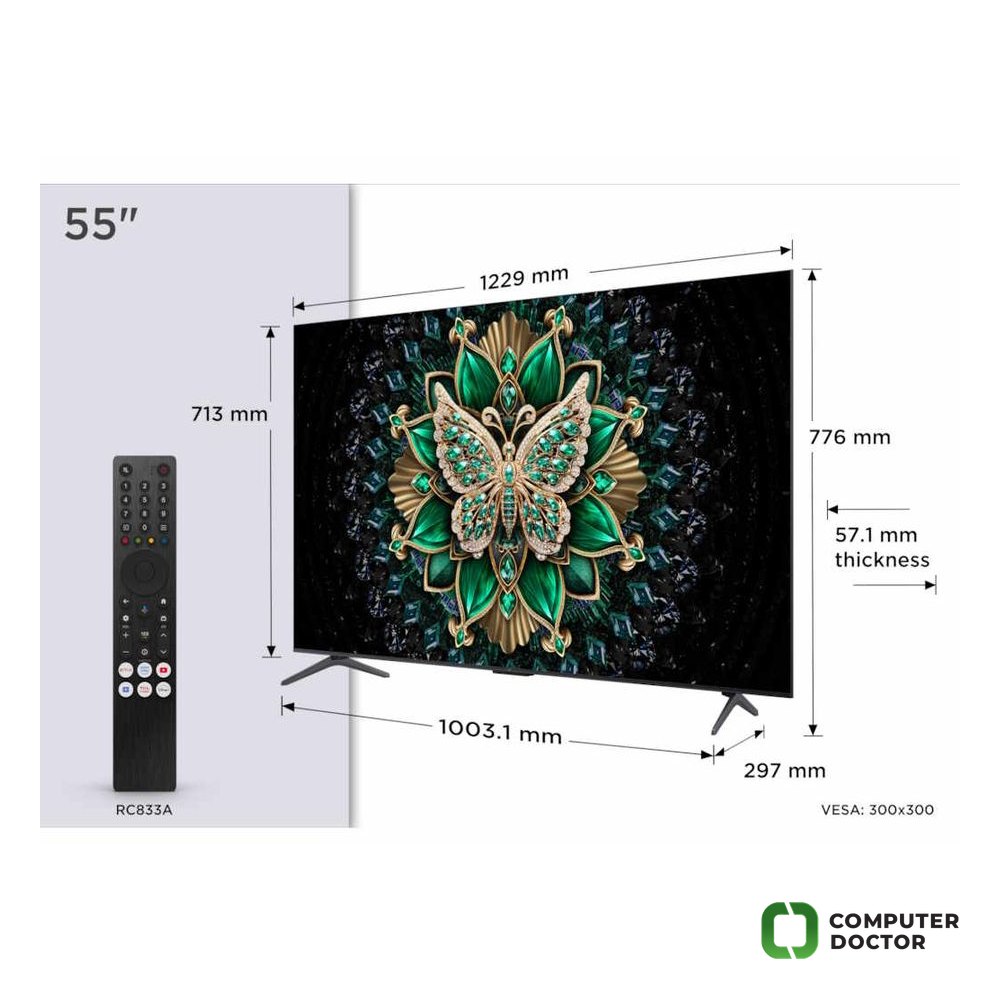 TCL 55C6K mini LED TV 55" ultra HD, Google TV smart, 512 Local Dimming Zones, 144Hz, Onkyo 2.1