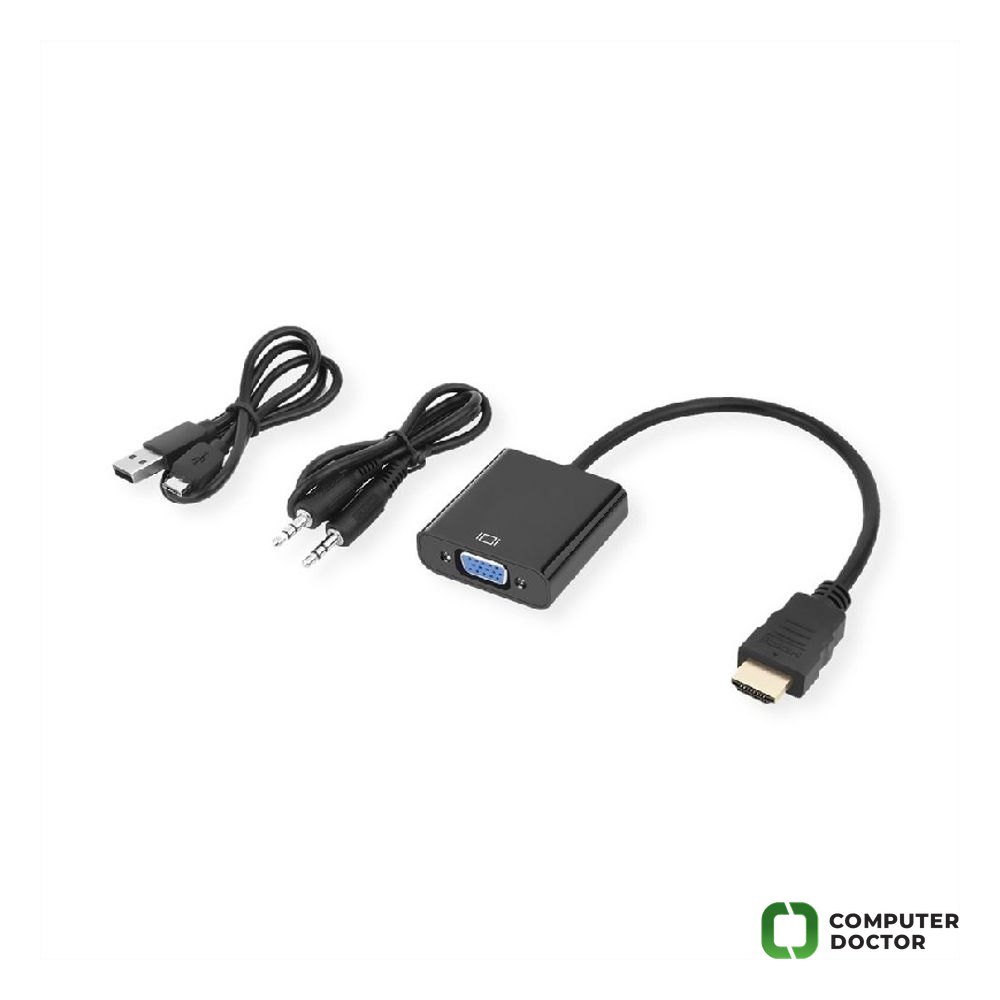STANDARD HDMI-VGA kabl adapter, M/F W/Audio, W/power cable, 23cm, crni