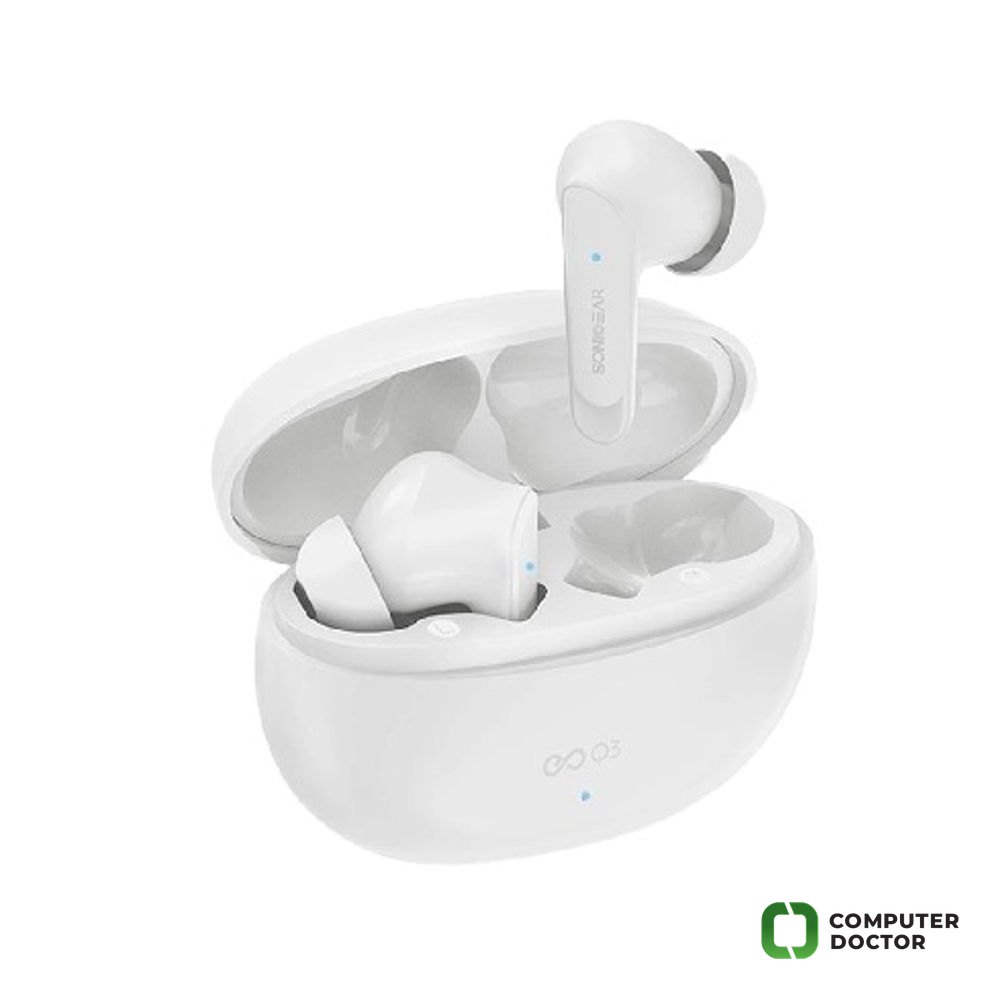 EARPUMP Q3, In-Ear Bluetooth slusalice sa mikrofonom, 13mm velicina zvucnika, aktivna redukcija buke, 60ms latencija, ENC, IPX4 Splash proof, BT 5.4, Bijele