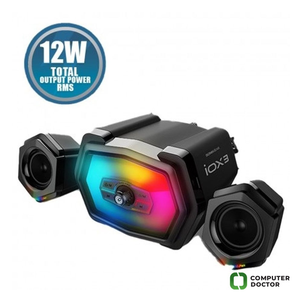 iOX 3, 2.1 Bluetooth zvucnici, Snaga: 12W ( RMS), ulazi: Aux In, USB, BT 5.0, FM RADIO, RGB Led osvjetljenje, Boja: Crno/Siva
