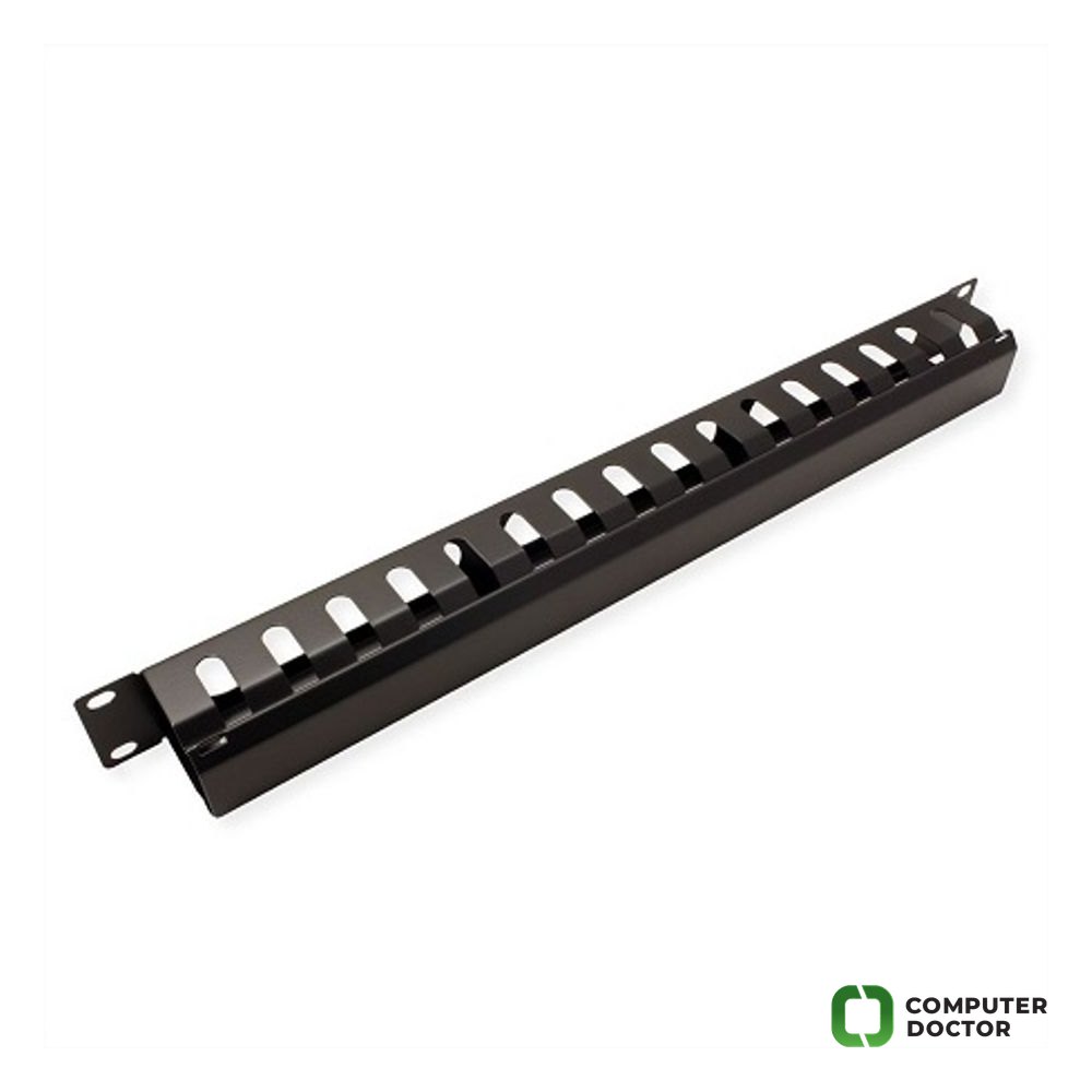 Organajzer kablova, 19", horizontalni, 1U, crni, sa prstenovima 4cm i poklopcem
