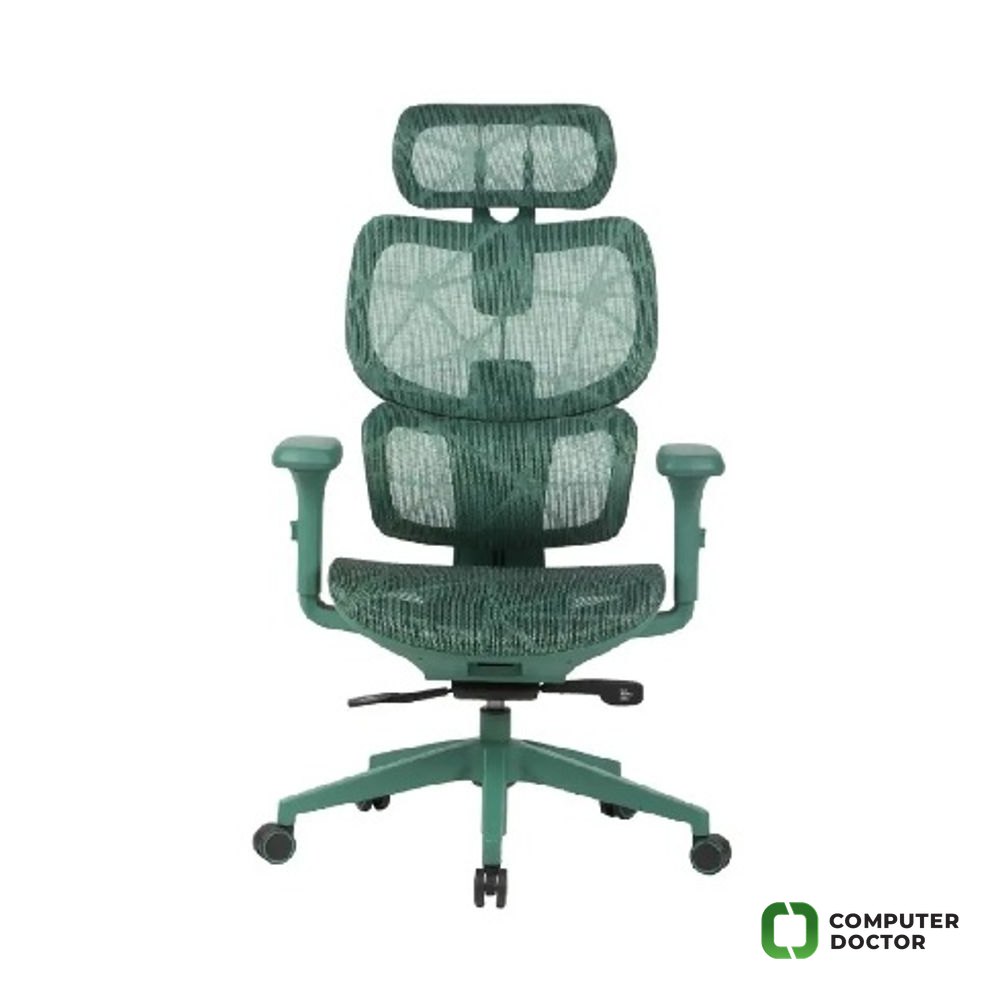 Ergo Meshy Green, Ergonomski dizajn sa lumbalnom podrškom, Podesivi naslon i visina sjedenja, 3D nasloni za ruke, Kvalitetna i prozračna mrežasta tkanina: Mesh materijal omogućava bolju cirkulaciju vazduha, nosivost do 136 kg