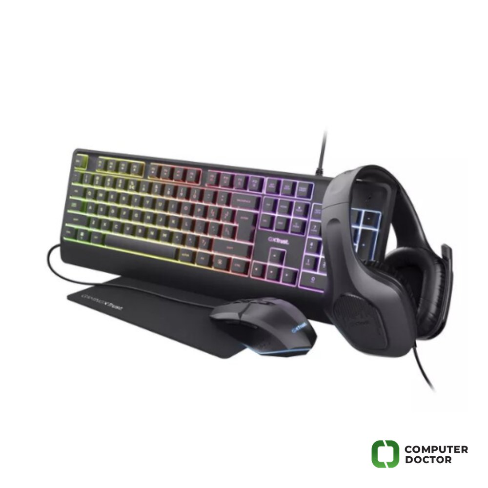 TRUST GXT 792 QUADROX,Gamerski set sa slusalicama,tastaturom,misem,mouspadom,crna boja