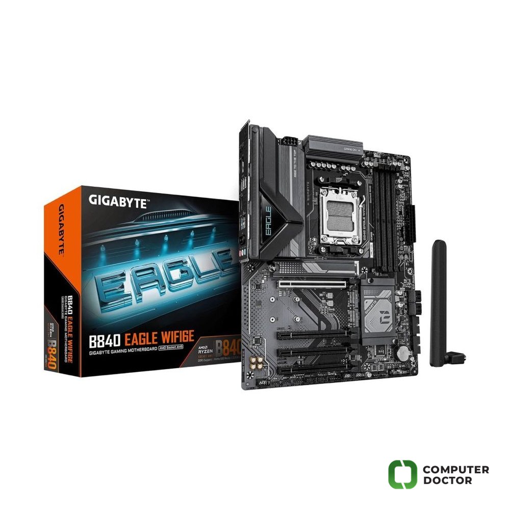 GIGABYTE AMD Ryzen MB B840 EAGLE WF6E, 4*DDR5 8200MT/s,1*PCIe 4.0/3*M.2, HDMI/DP,AM5, Wi-Fi 6E