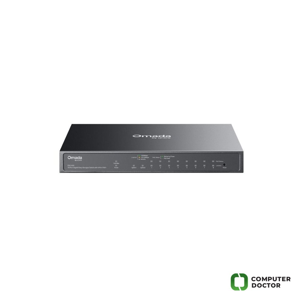 TP-LINK ES210GP Omada 10-Port Gigabit Easy Managed Switch with 8-Port PoE+, 63W Power Budget